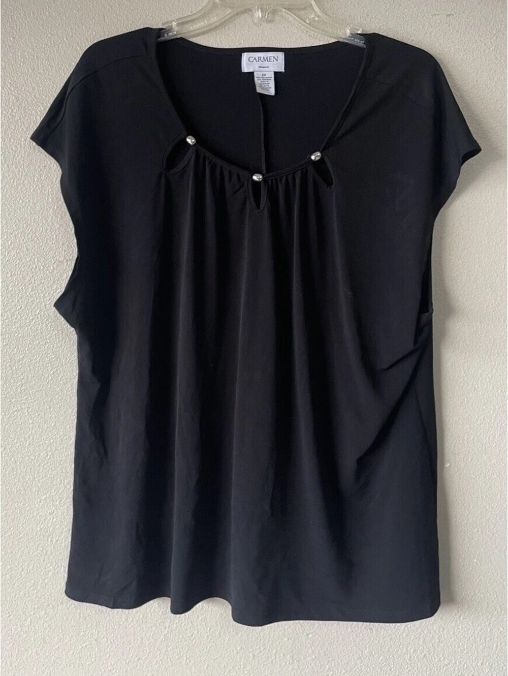 Plus Size Blouse Carmen 2x Black Short Sleeve Stretch